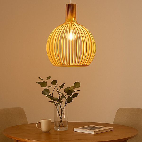 ALPINALUZ Suspension Design 35cm en Bois Style Nordique Artisanal E27, Hauteur Réglable pour Cuisine ou Salon