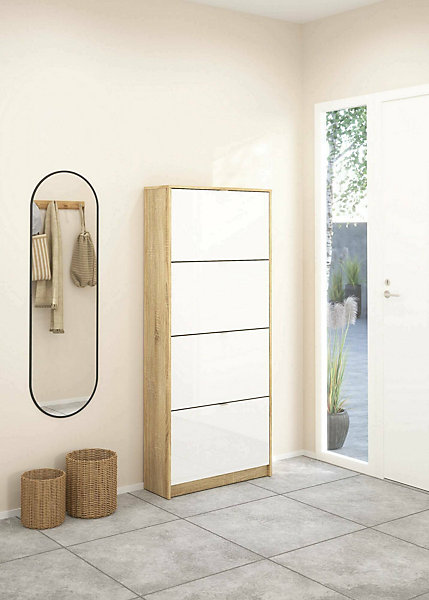 Meuble à chaussures Dtraor, Meuble à chaussures, Armoire d'entrée polyvalente, 70x24 h162 cm, Chêne et Blanc