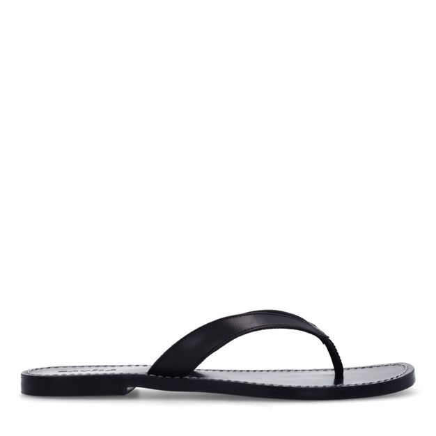 Zwarte leren teenslippers