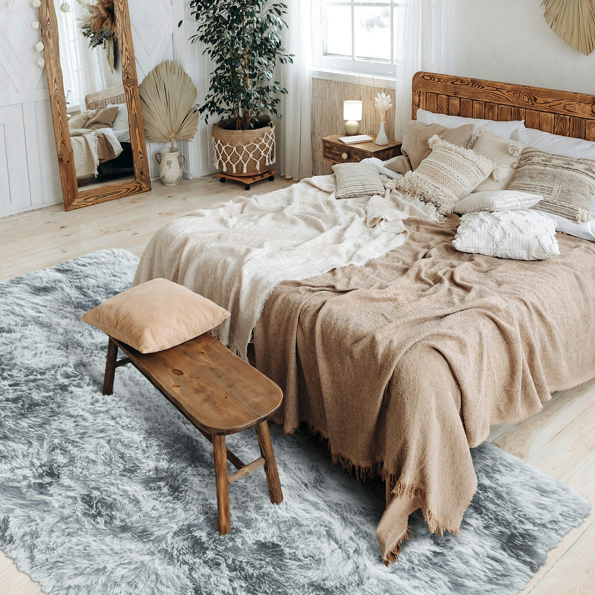 YOGI - Tapis shaggy effet tie and dye gris clair 160x230