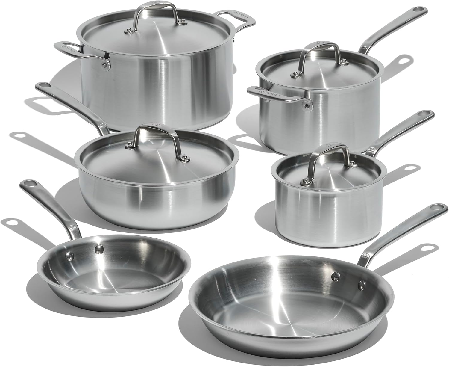 Made In Cookware | 10 Piece Stainless Steel Pot and Pan Set | 5 Ply Clad - Includes Stainless Steel Frying Pans, Saucepans, Saucier and Stock Pot W/Lid | Professional Cookware | Crafted in Italy