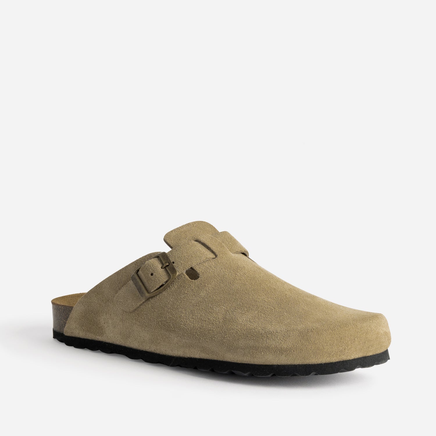 Mule-sabot beige cuir velours