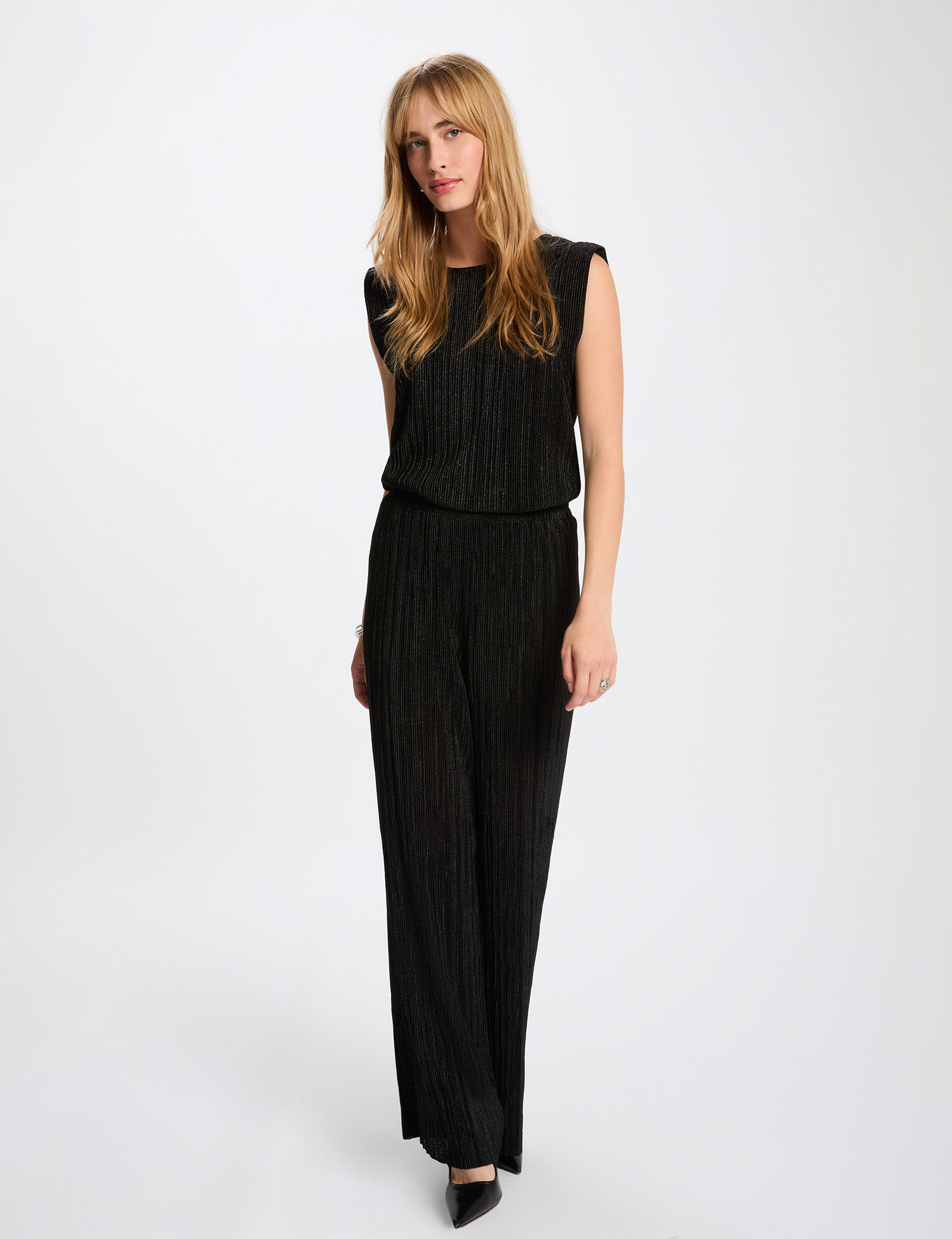 Pleated Wide-Leg Trousers Black Women