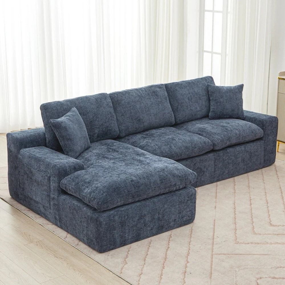 107.9 Upholstered Cloud Free-Combined Sectional Sofa with Double-Layer Cushion and Side Pockets