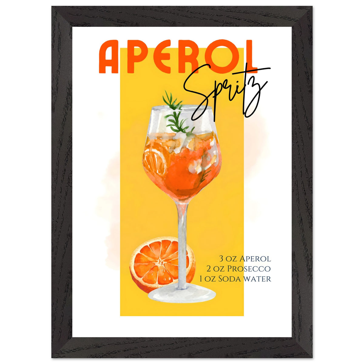 Artfulprints Poster met Lijst Aperol Spritz - Yellow  - A4 21x29.7 cm - Geel