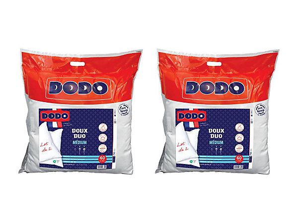 Lot de 2 oreillers DODO toucher peau de pêche- 60x 60 cm - DOUX DUO