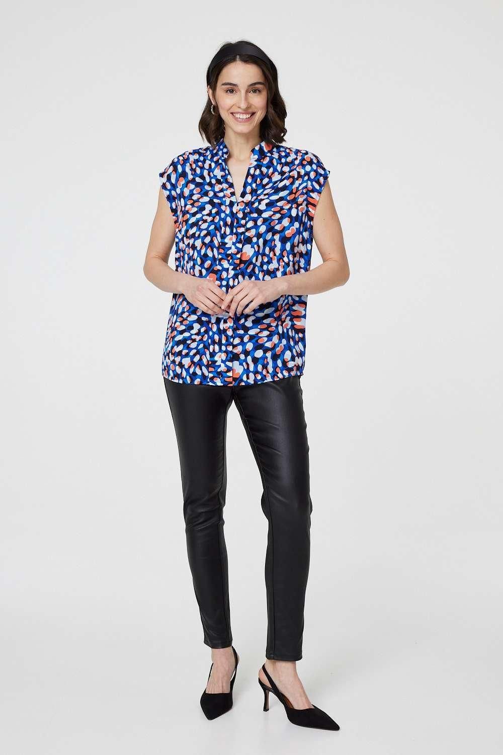 Izabel London Printed Cap Sleeve Blouse Top