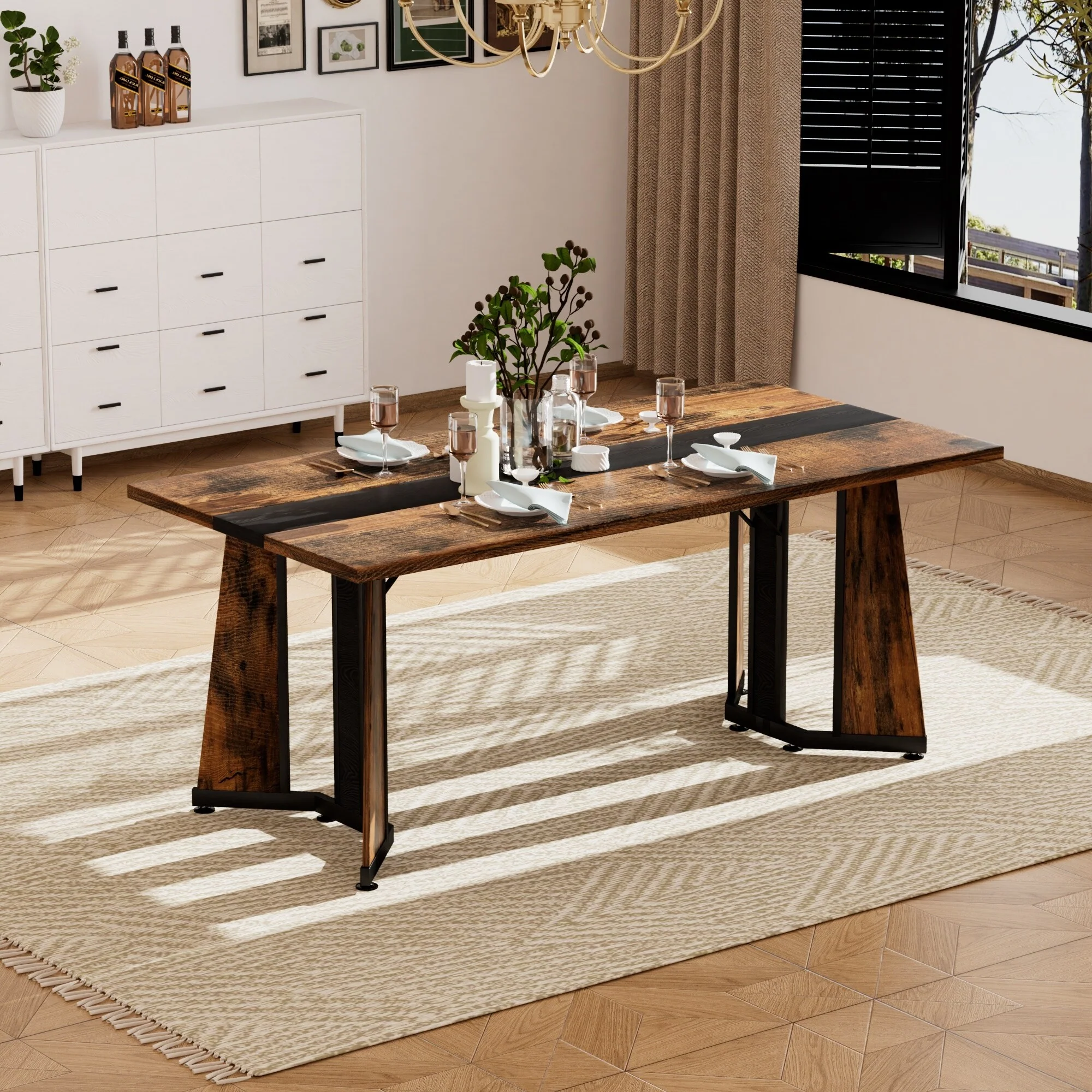 70.9 Rectangular Large Dining Table with Adjustable Legs