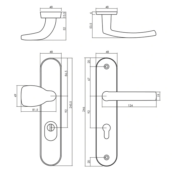 Schutzbeschlag, Kernziehschutz PZ 92 mm oval Griff/Drücker