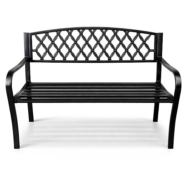 Banc de jardin noir CLASSICO avec pieds en acier et dossier en fonte, largeur 127 cm