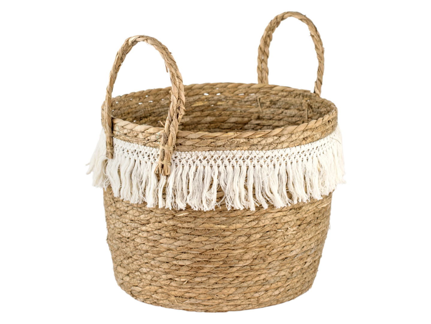 Kosz naturalny pleciony z frędzlami S 28 cm