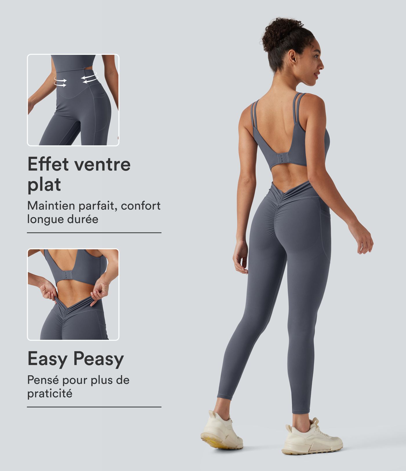 Combinaison de yoga Halara UltraSculpt™ gainante avec coussinets non amovibles, effet liftant fessiers, fronces et poches - Édition accès facile Easy Peasy