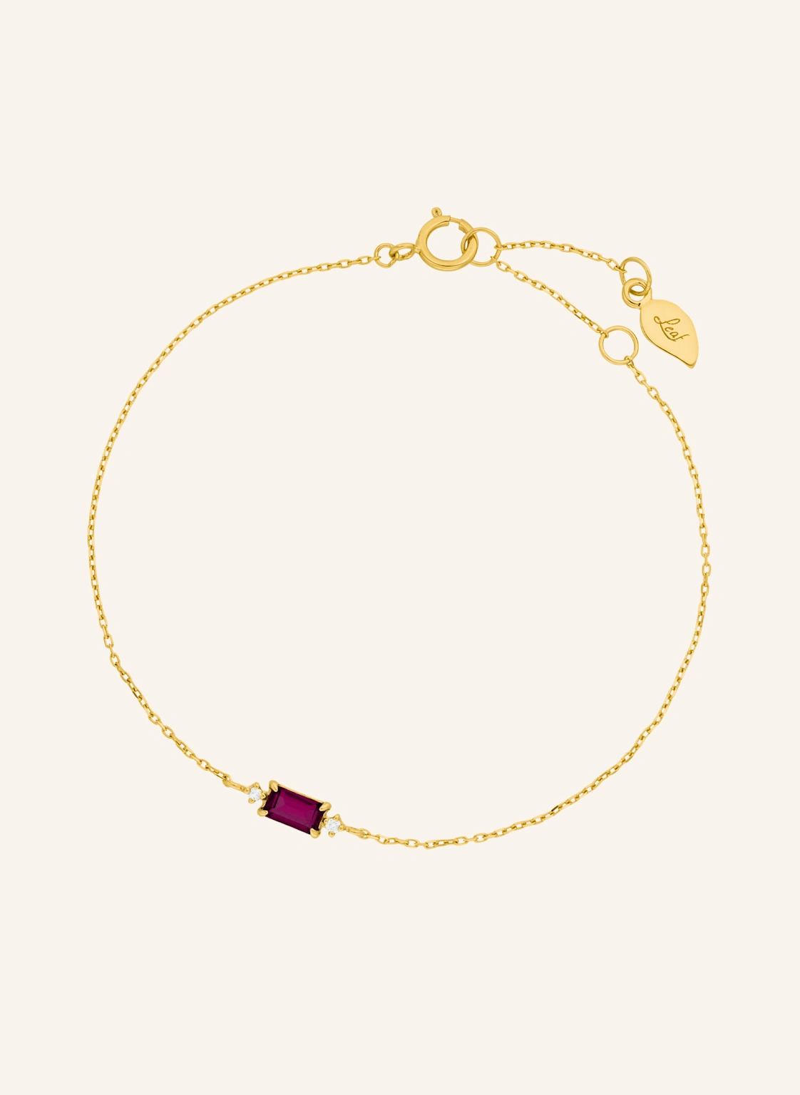 Leaf Armband RHODOLITH aus 14 Karat Gelbgold