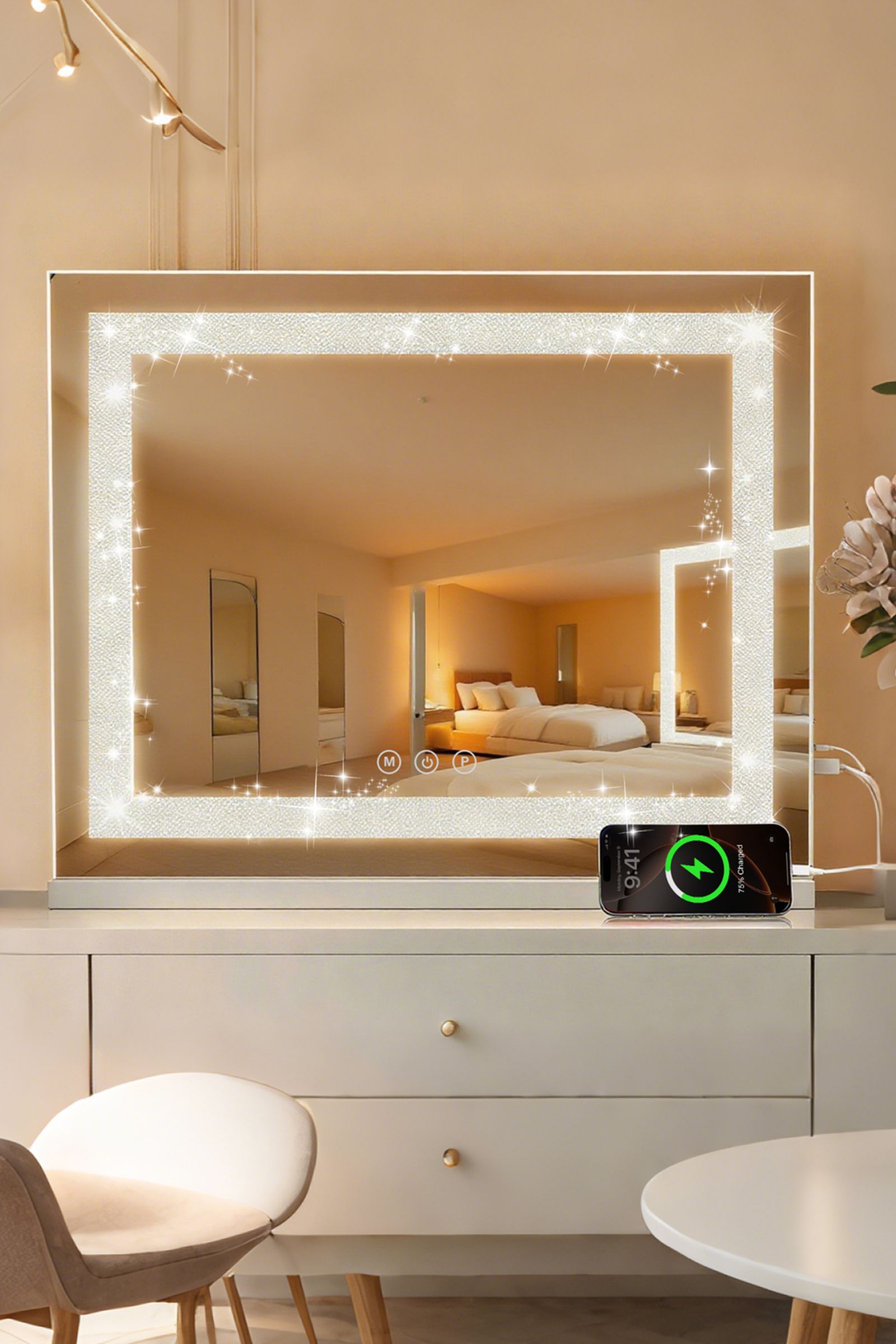 INMTFEI Hollywood Crystal Strip Vanity Mirror Makeup mirror 5X Magnification 58x46cm 3 Colour Modest