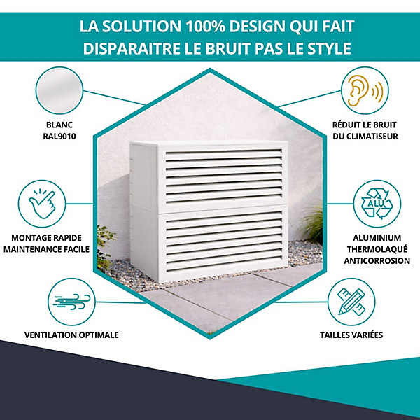 Cache climatiseur, acoustique ATOLE en Aluminium Thermolaqué - Taille 3 : H. 130 x L. 135 x P. 85 cm - Blanc