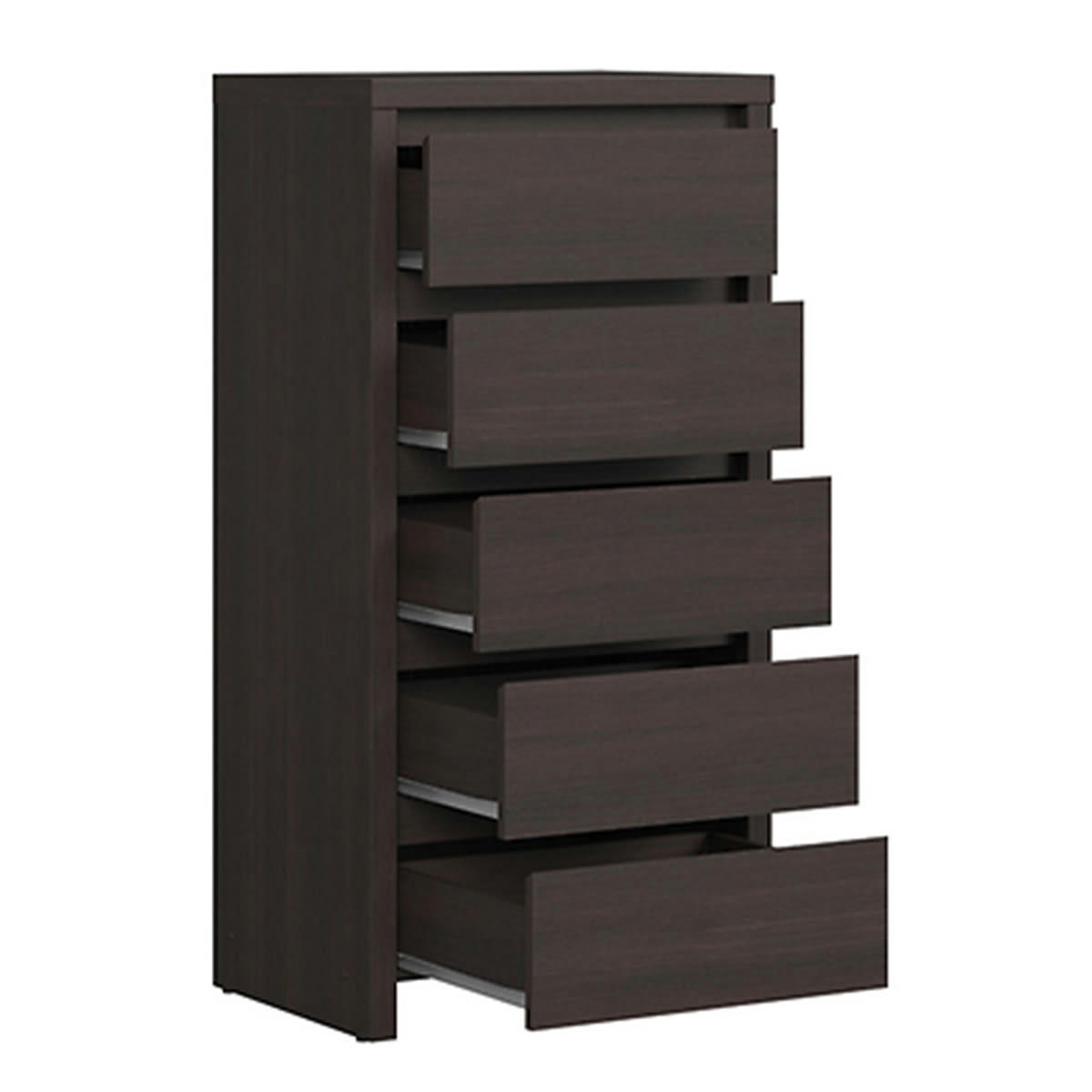 - Chiffonnier 5 tiroirs panneaux agglomérés naturel foncé