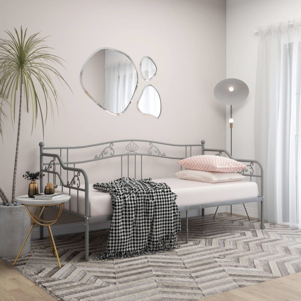Łóżko Metalowe Rama Łóżka Ze Stelażem Do Pokoju Sypialni Szare 90x200 cm