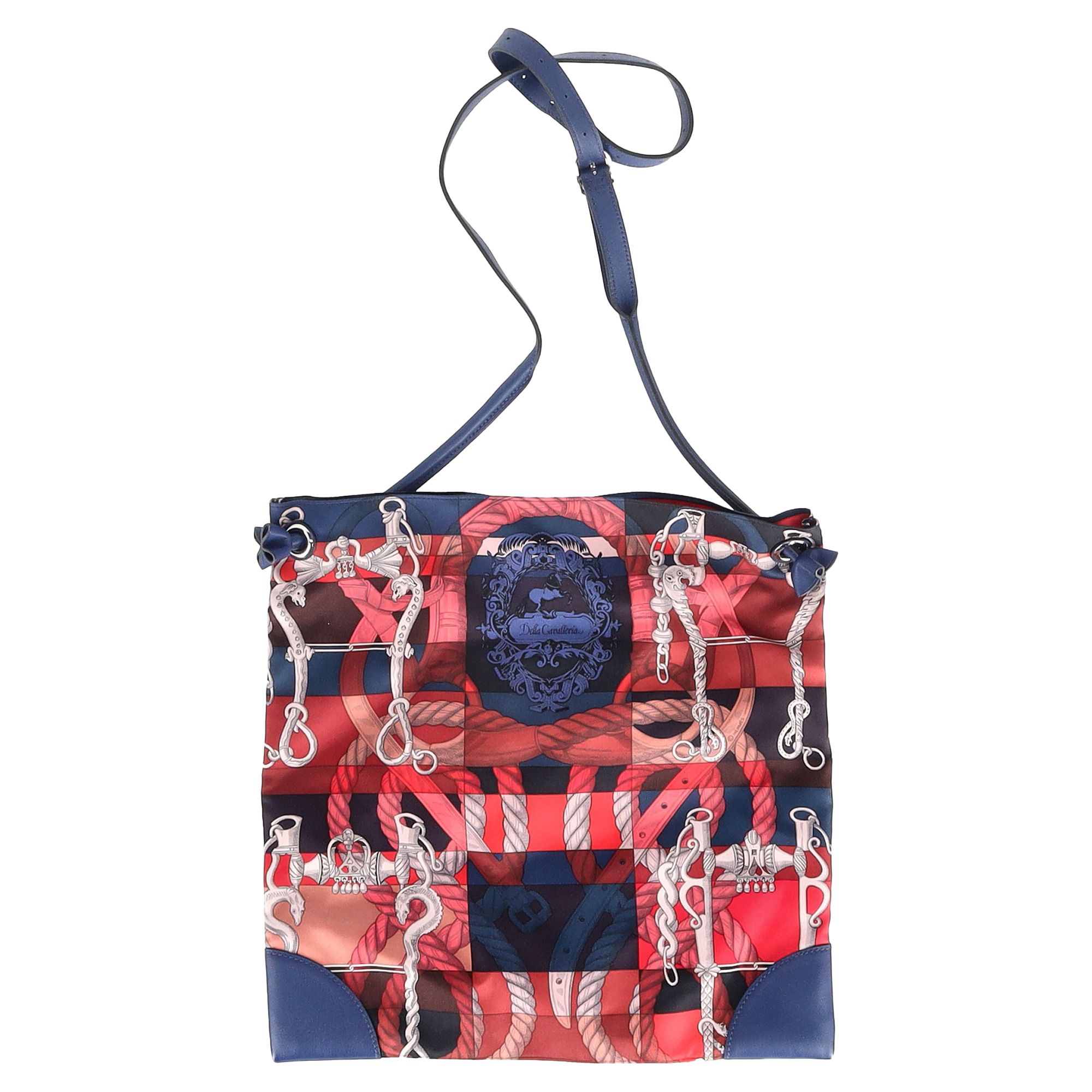 Hermes Preloved Printed Silk City Bag in Multicolor Silk and Leather