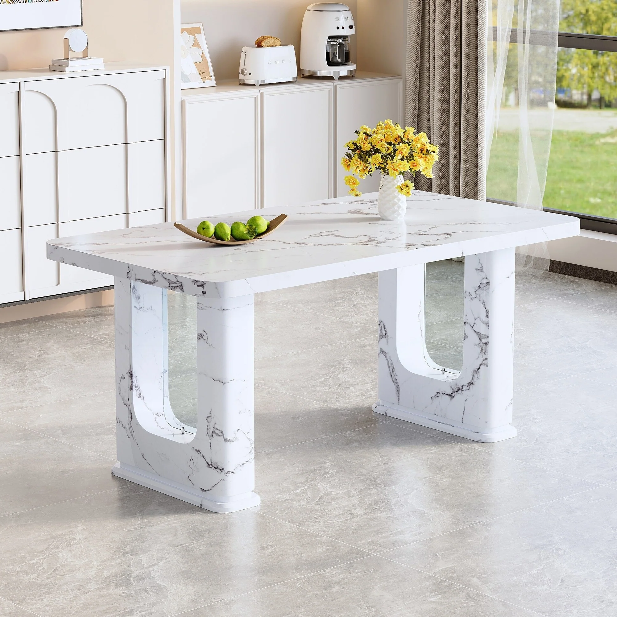 64.5 x 35.4 Inch Stylish Marble Textured Dining Table
