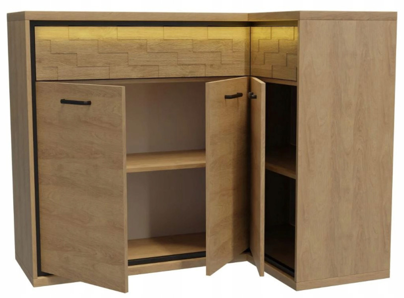 Komoda MILAN 127 cm dąb narożna pojemna szuflady drzwi