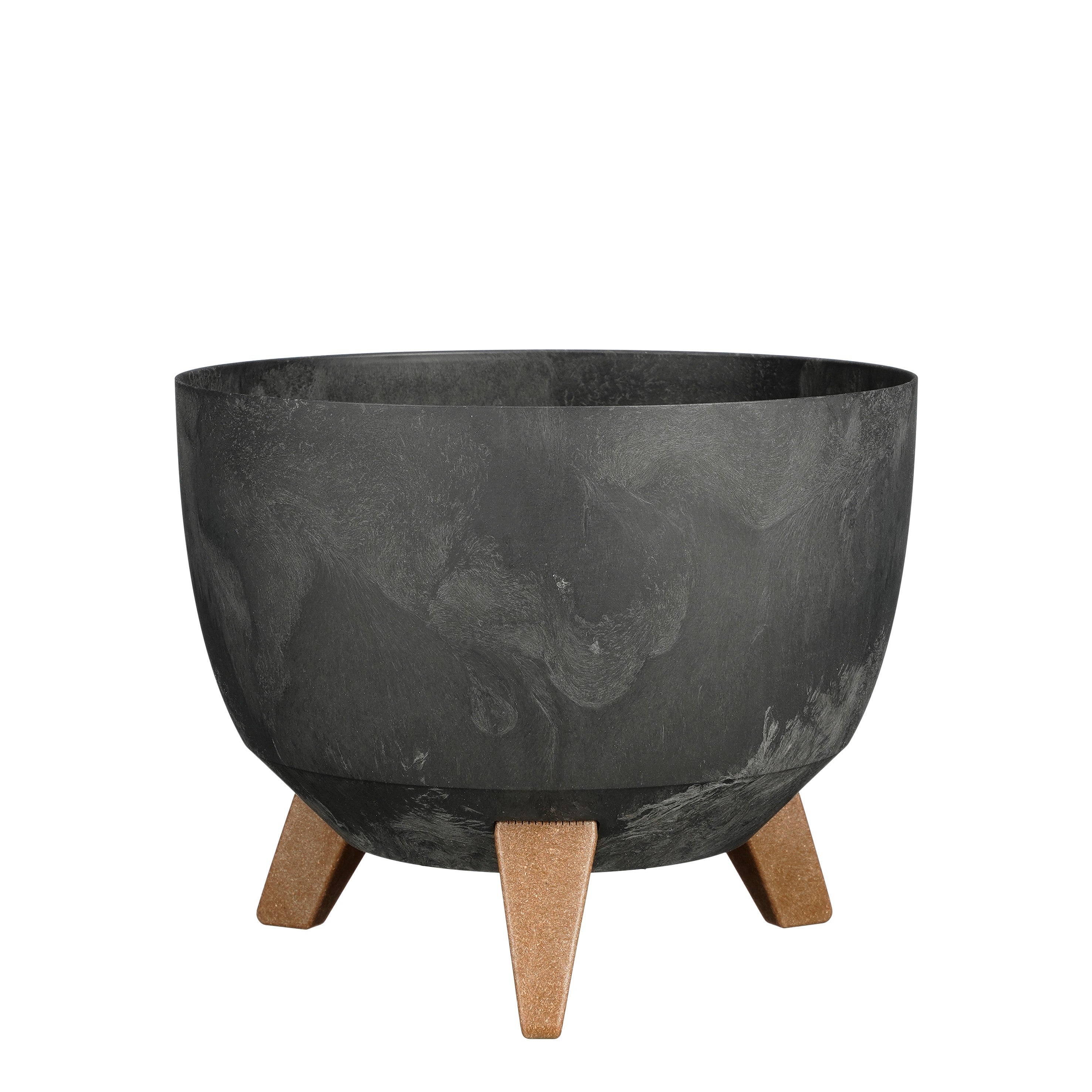Mica Decorations Doppio Plantenbak op Poten - 18,5 x Ø29 cm - Plantenbakken voor Buiten - Bloembakken voor Balkon - Gerecycled Plastic - Zwart