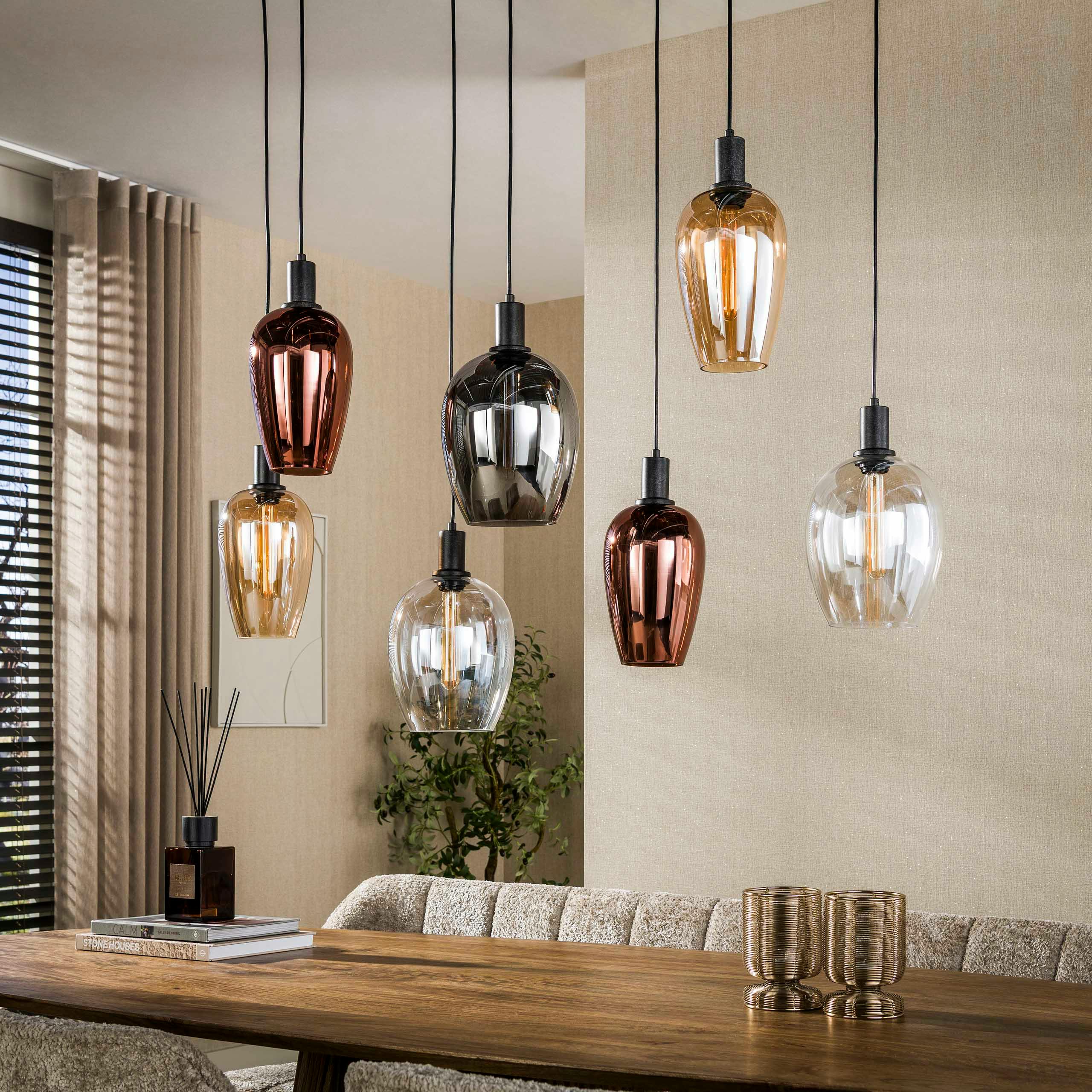 Suspension cuisine verre multicolore 7 abat-jour NIAGARA