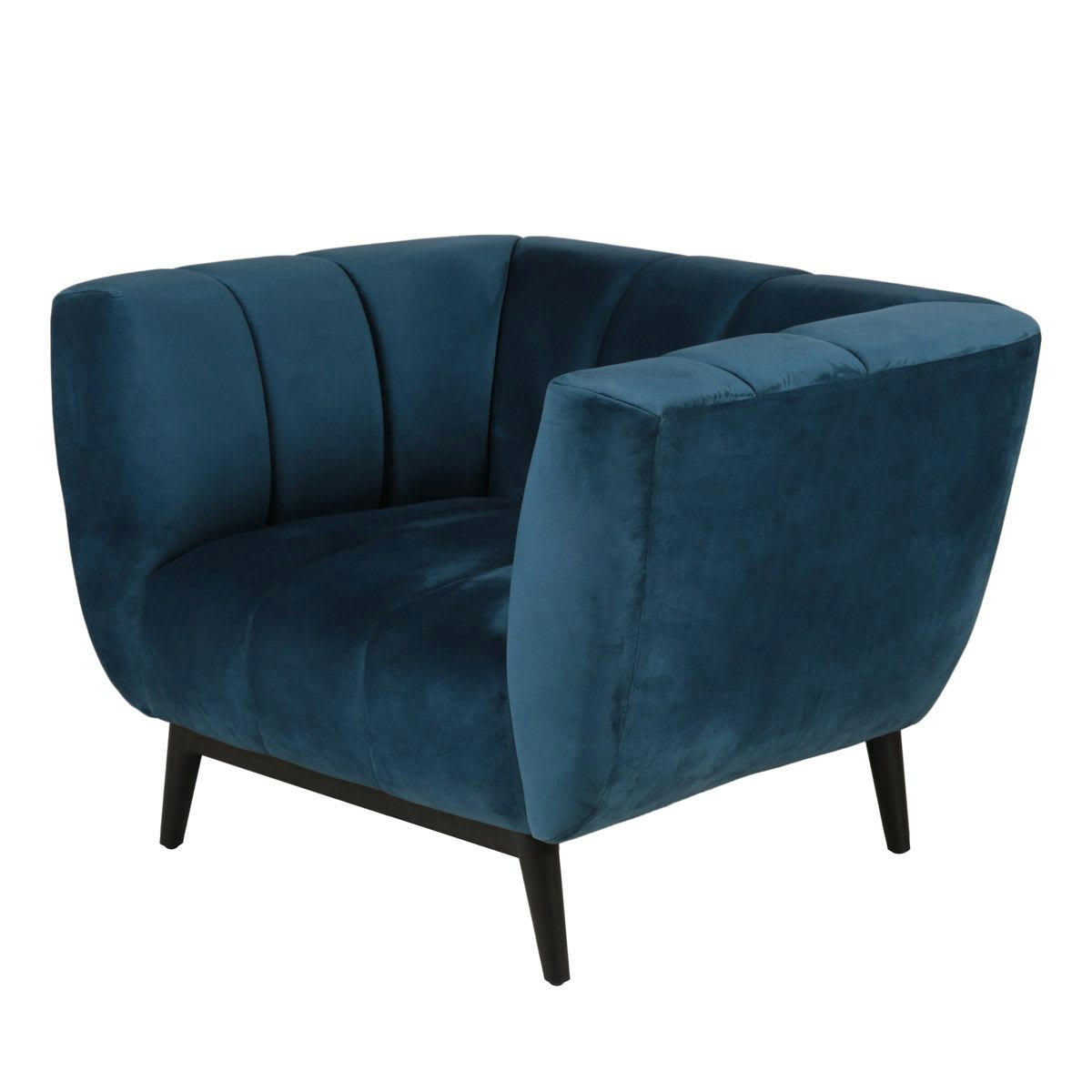 AMARO - Fauteuil velours bleu capitonné