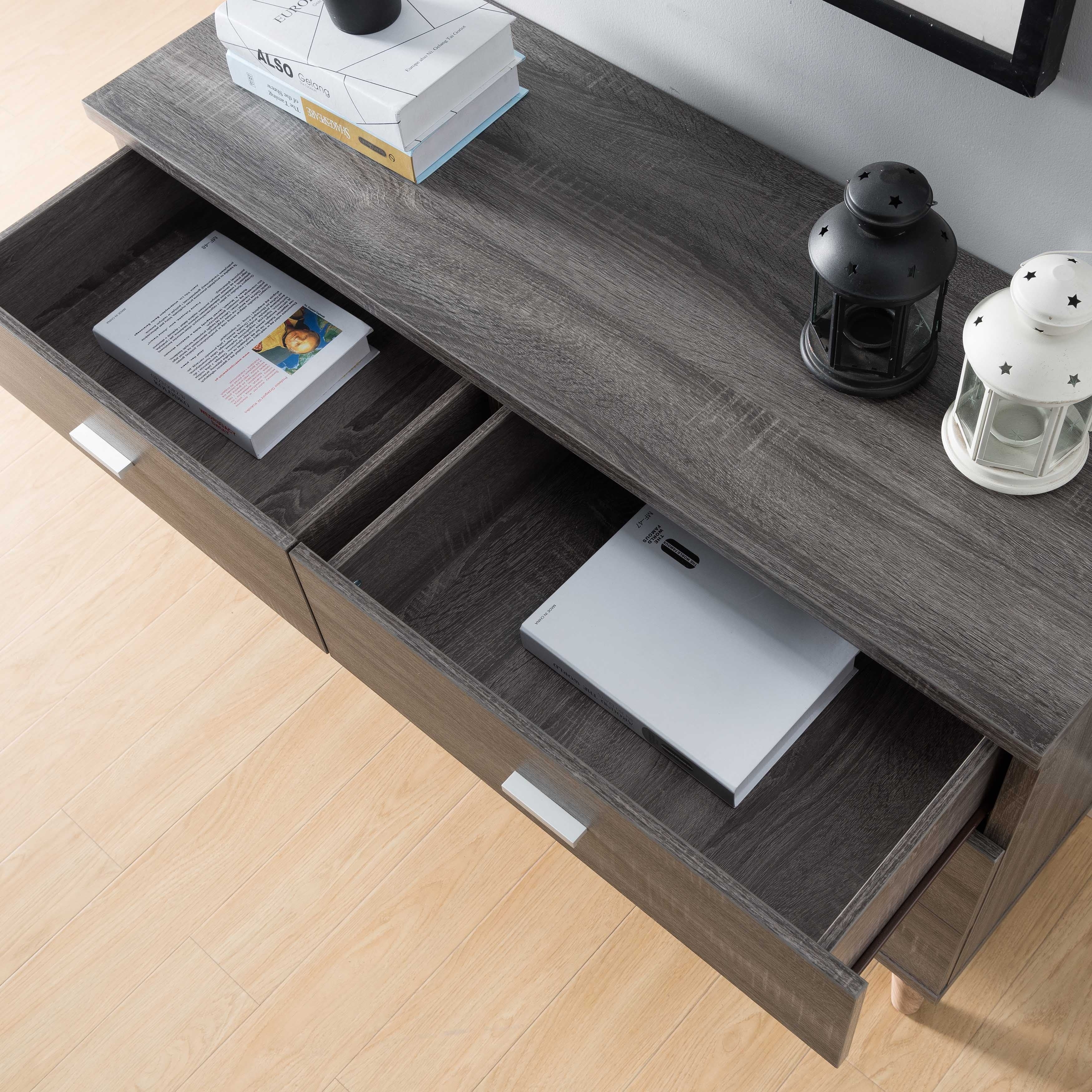 DH BASIC Mid-Century Modern Distressed Grey 47-inch Wide 6-Drawer Dresser with Bar Pulls by Denhour