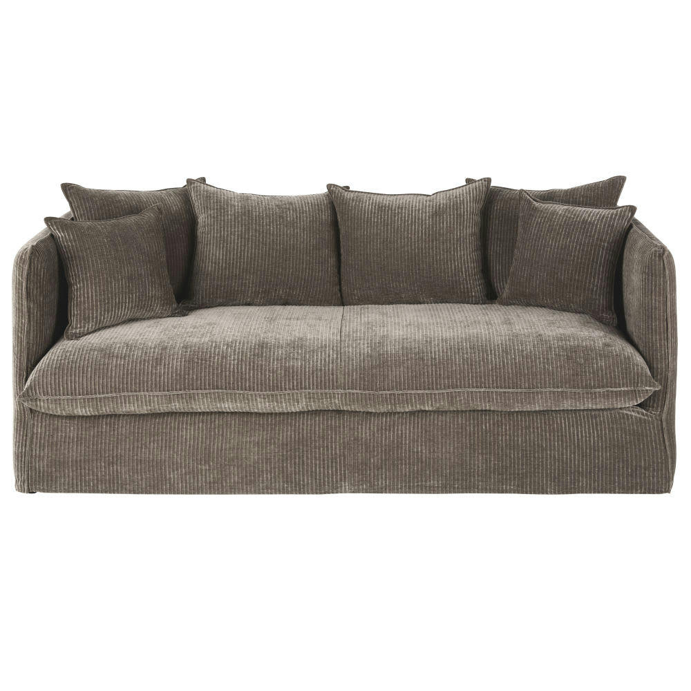 Louvain - Housse de canapé 3/4 places en velours côtelé marron écorce