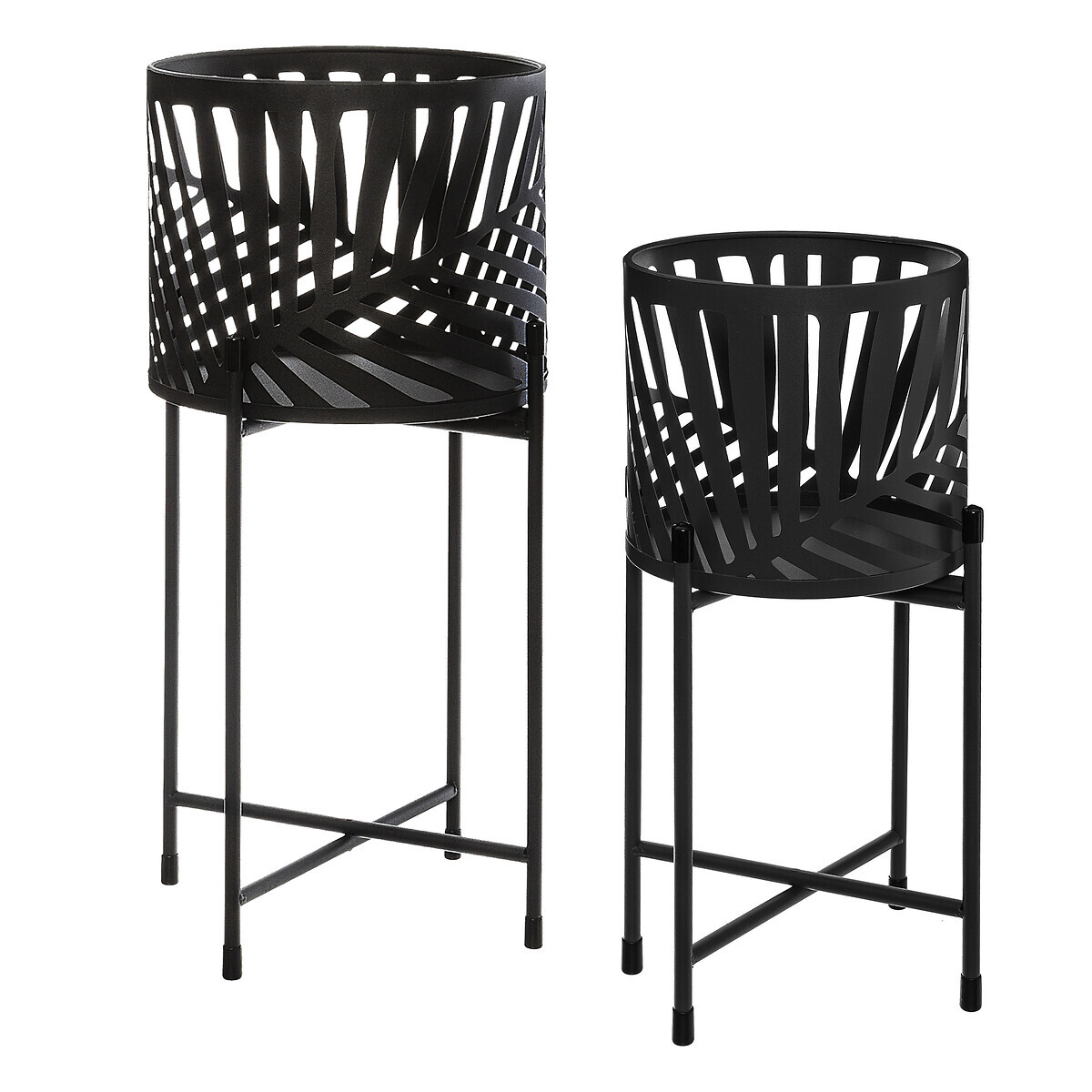 Set of 2 pots with holder "Leaves" Black