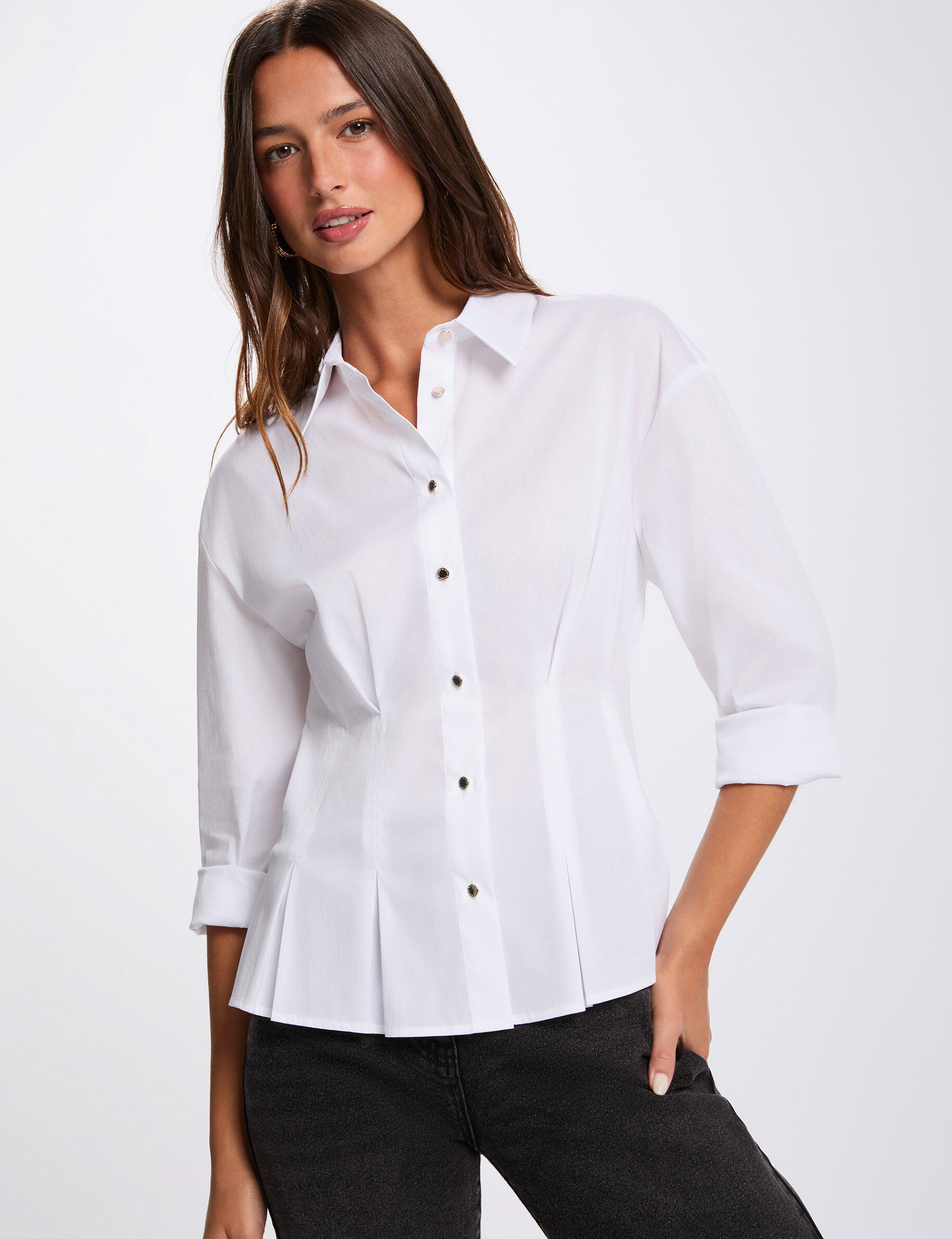 Fitted Shirt With Notched Collar White Women