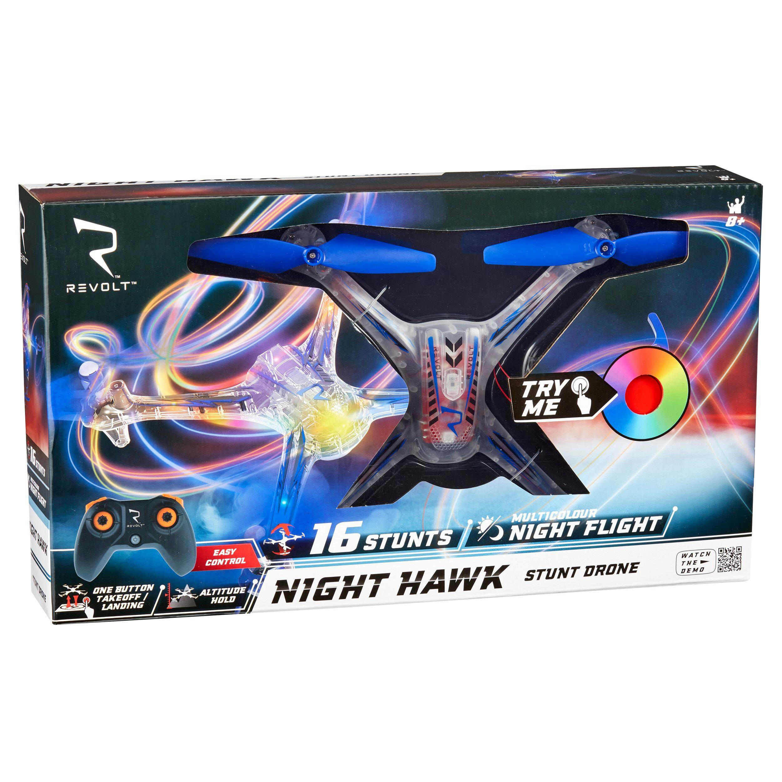 Revolt Night Hawk Remote Controlled Stunt Drone Toy, Ages 5+