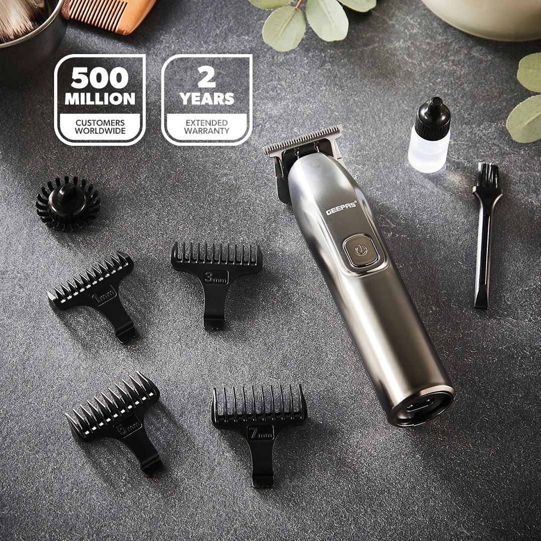 Geepas Rechargeable Beard Trimmer Electric Stubble Hair Trimmer LED Display Waterproof
