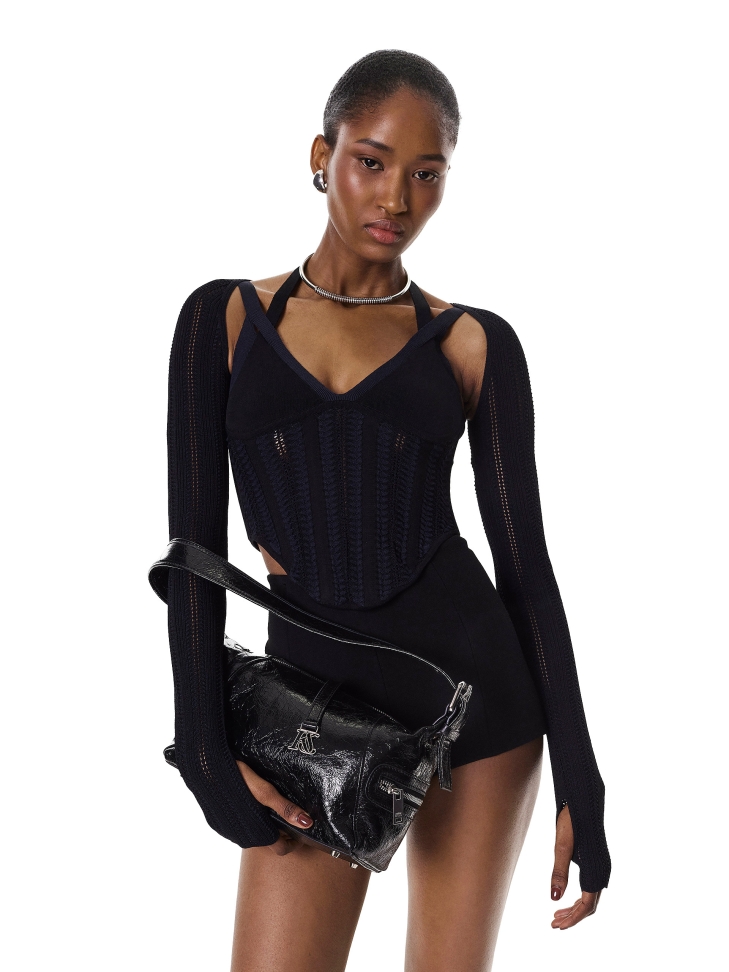 Black leather shoulder bag