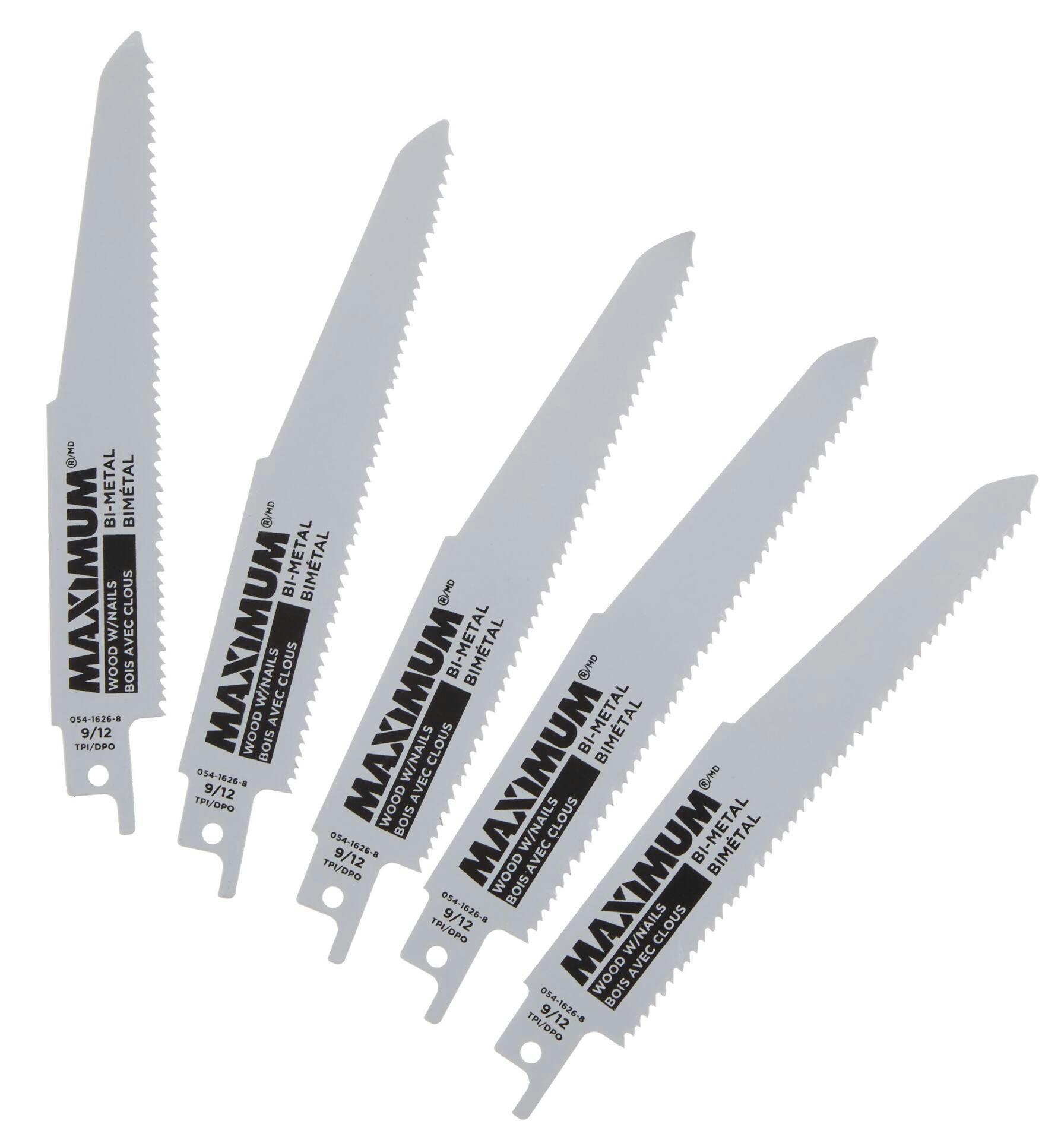 MAXIMUM 9-in 9/12T Bi-Metal Demolition Reciprocating Saw Blades with Reusable Case, for Wood, Metal, Drywall, 5-pk