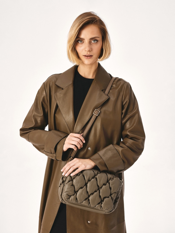 Soft quilted handbag in taupe color
