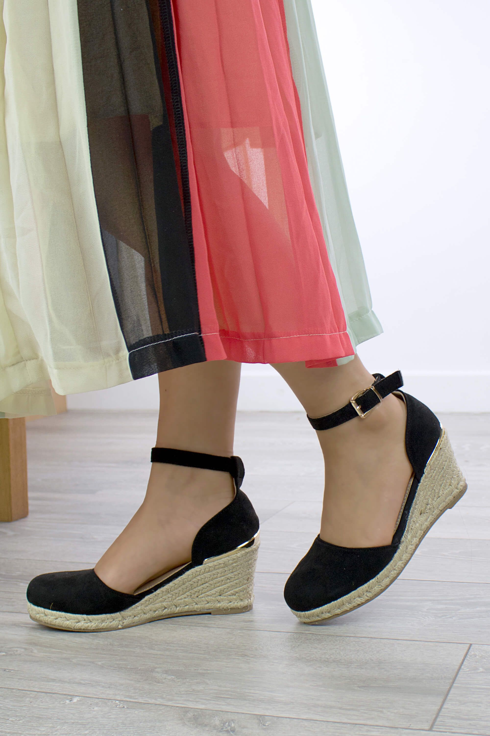 AJVANI Mid Wedge Heel Ankle Strap Platform Sandals Espadrilles