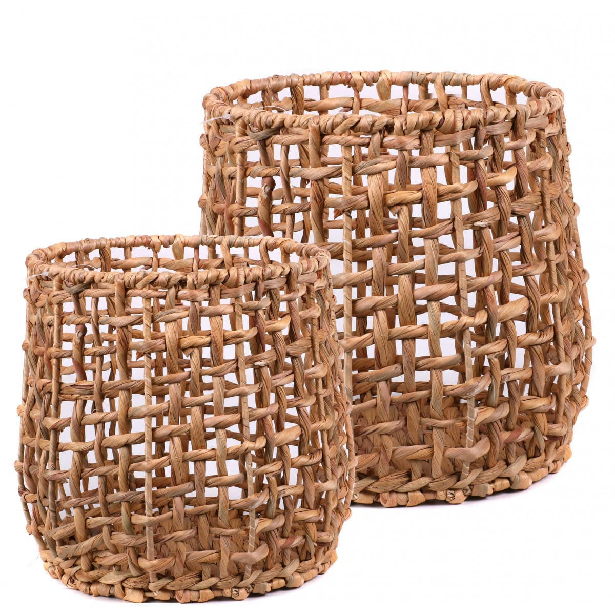 - Set de 2 paniers ronds tressés en jacinthe d'eau - 32x28cm