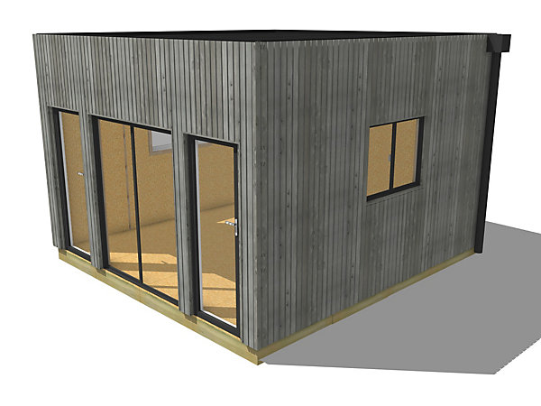 Bureau de jardin 4 saisons en bois 4,4 x 4,6 x 3,2 m / isolation RE2020 avec plancher isolé