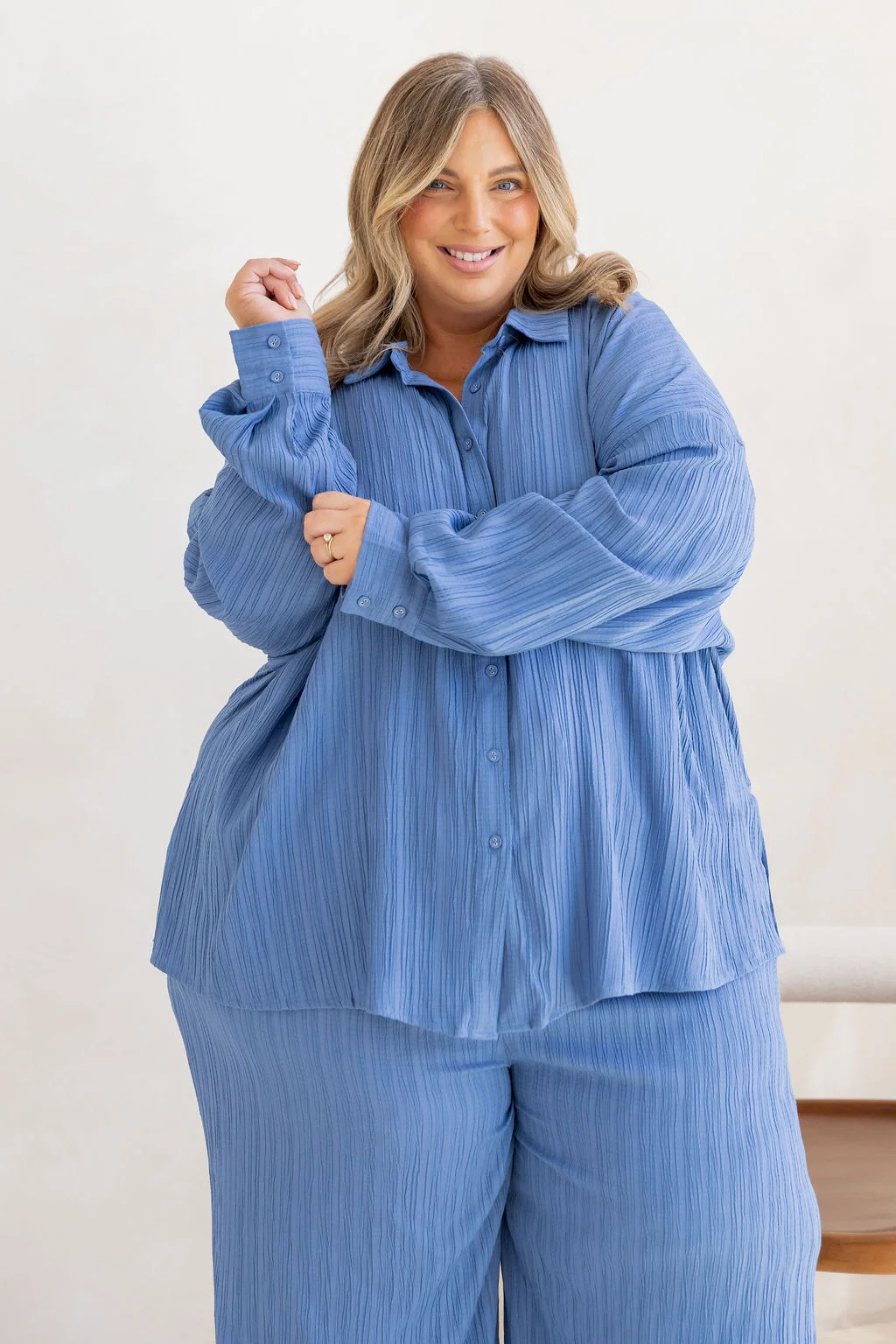 Camille Shirt in Textured Denim Blue