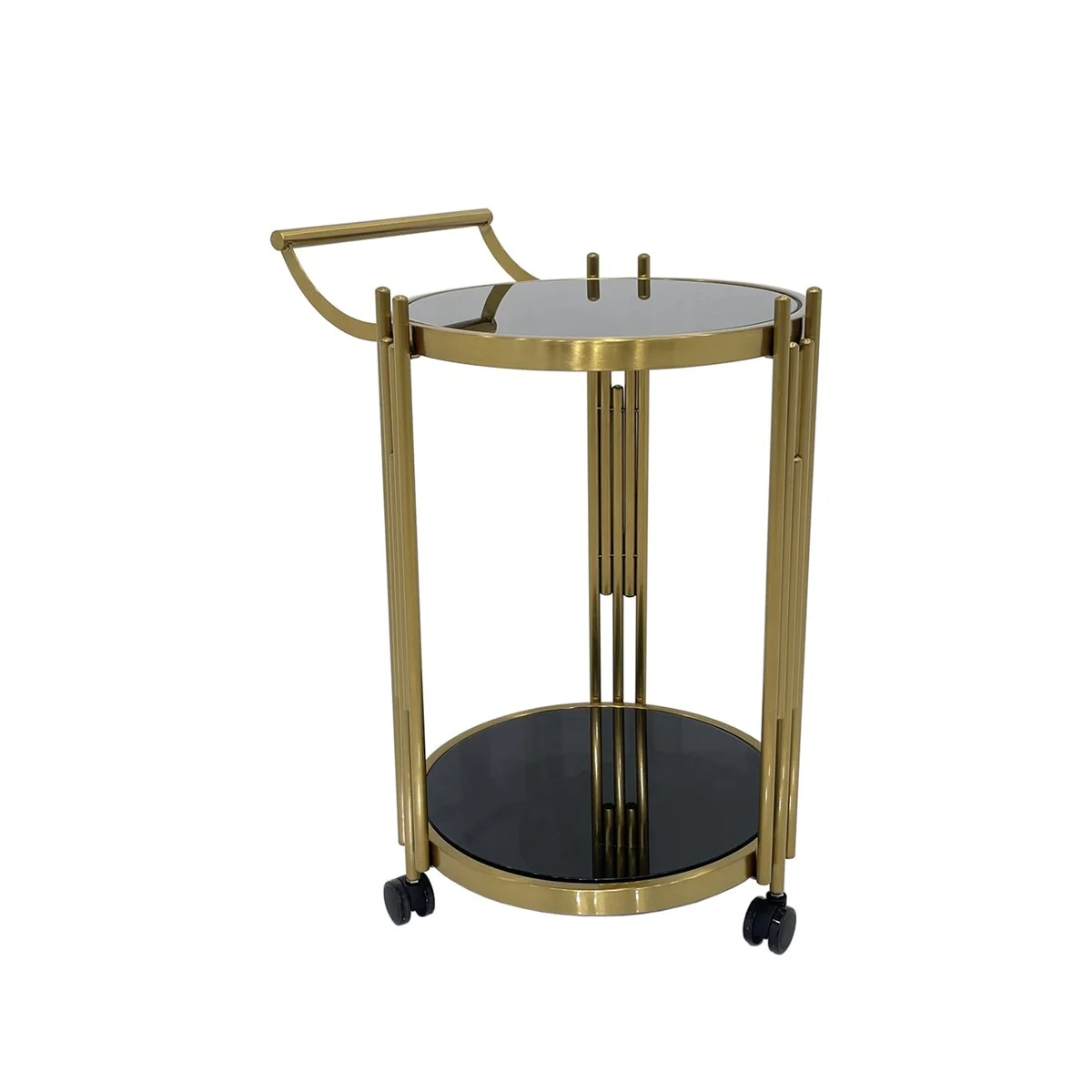 Bar Cart with Black Glass and Matte Gold Base