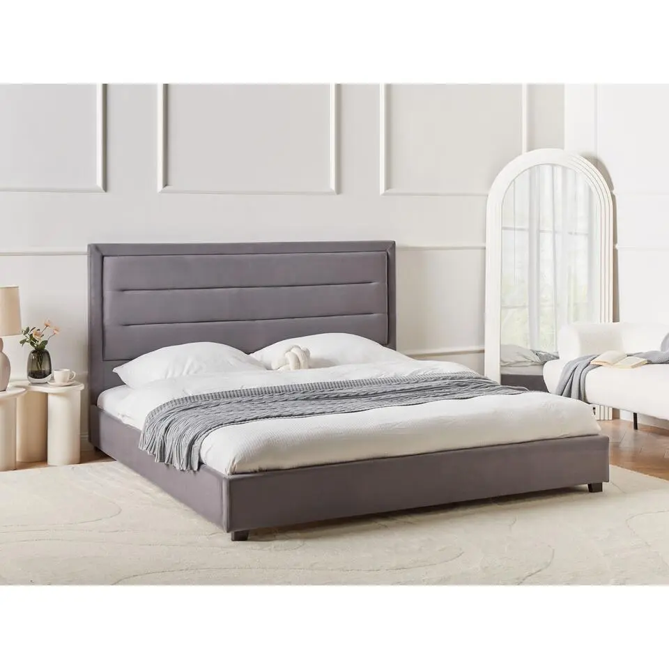 ROUEN - Tweepersoonsbed - Donkergrijs - 180 x 200 cm - Fluweel