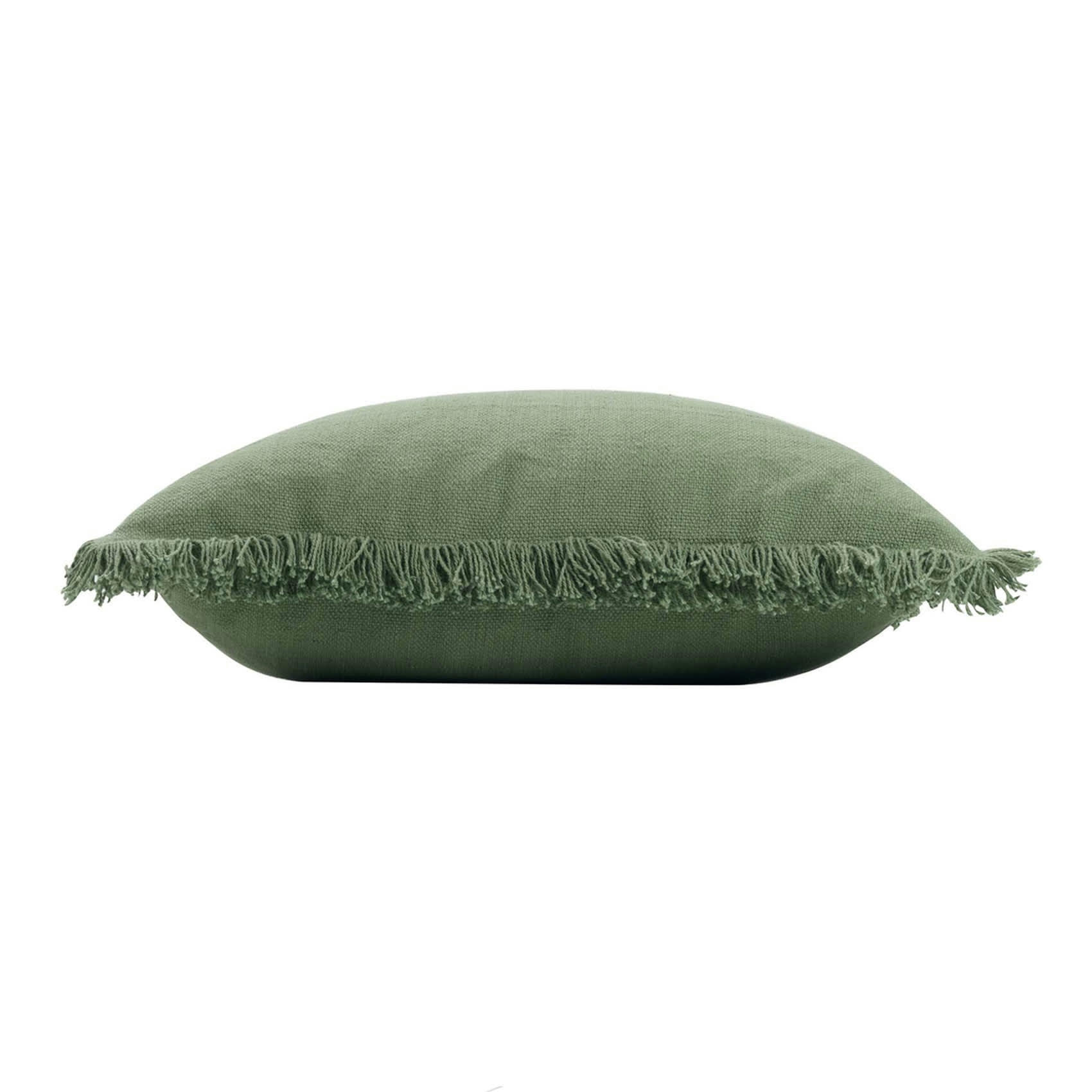 - Coussin déhoussable à franges coton kaki 45x45 cm