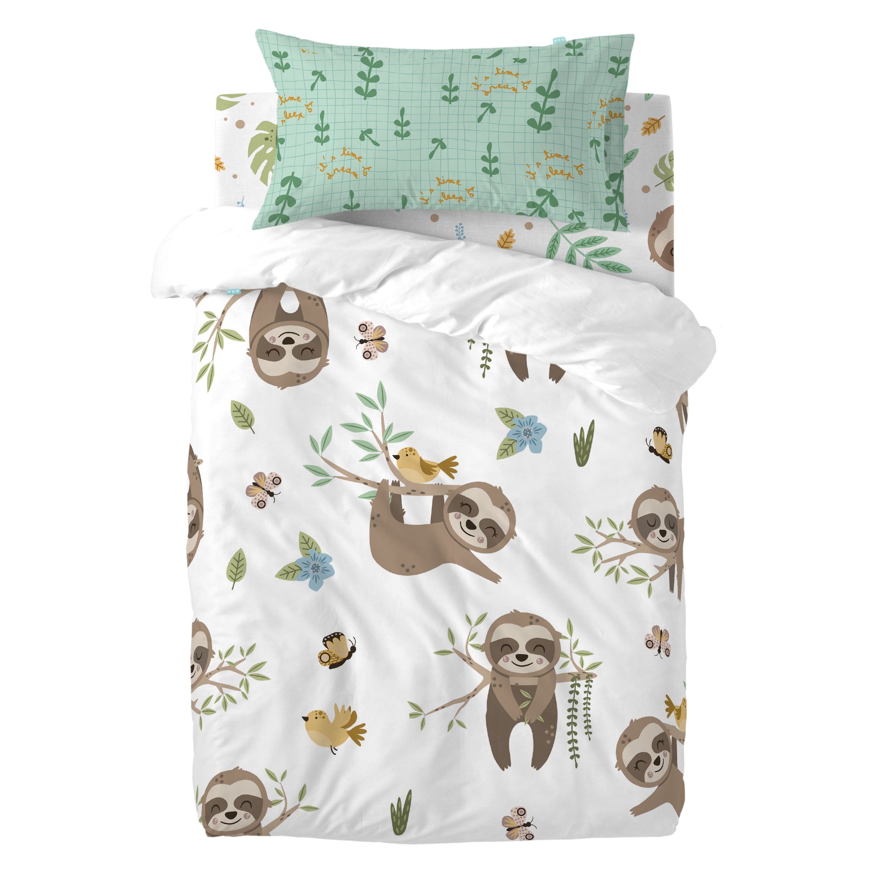 Happy sloth Dekbedovertrek wieg 2-delig Moshi Moshi, Veelkleurig, 100%