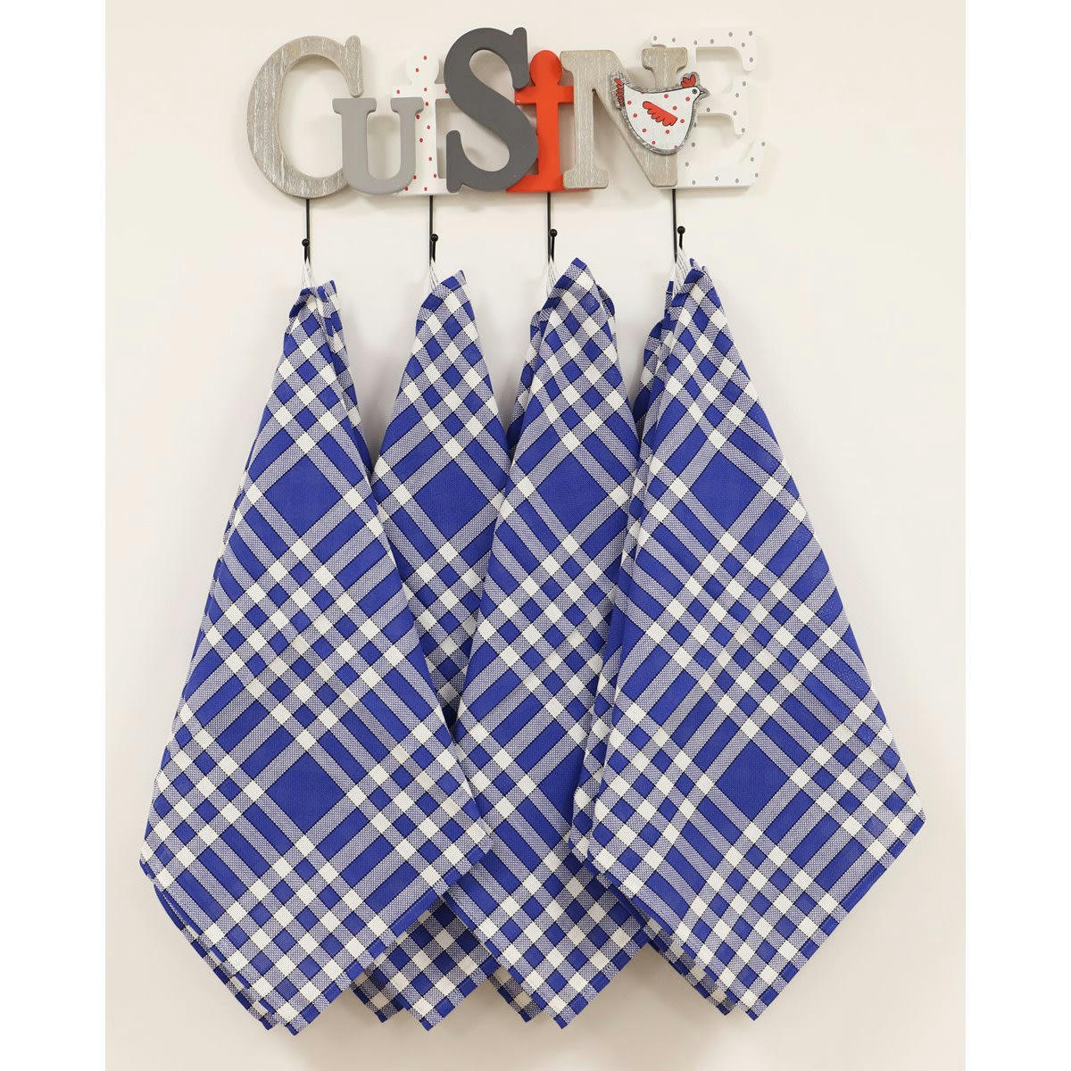 LOT DE 10 NELLY - Lot de 10 serviettes de tables carreaux vichy en coton bleu