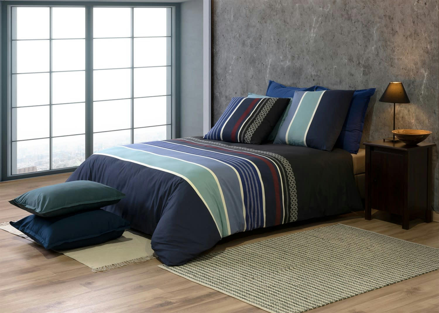 AZUL - Parure housse de couette percale de coton bleu 220x240 cm