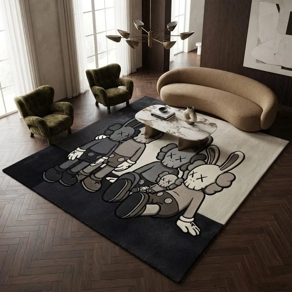 Handmade Wool Area Rug, Pop Art Street Decor, Luxury Hand Tufted Monochrome Carpet, Modern Aesthetic Living Room Floor Mat, Size 8x10 ft