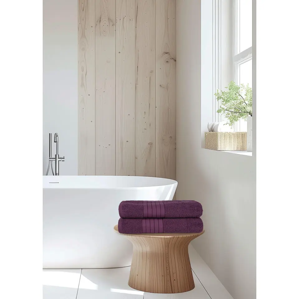 Good Morning uni handdoek effen kleur - Handdoekenset 2 - Bordeaux - Badstof