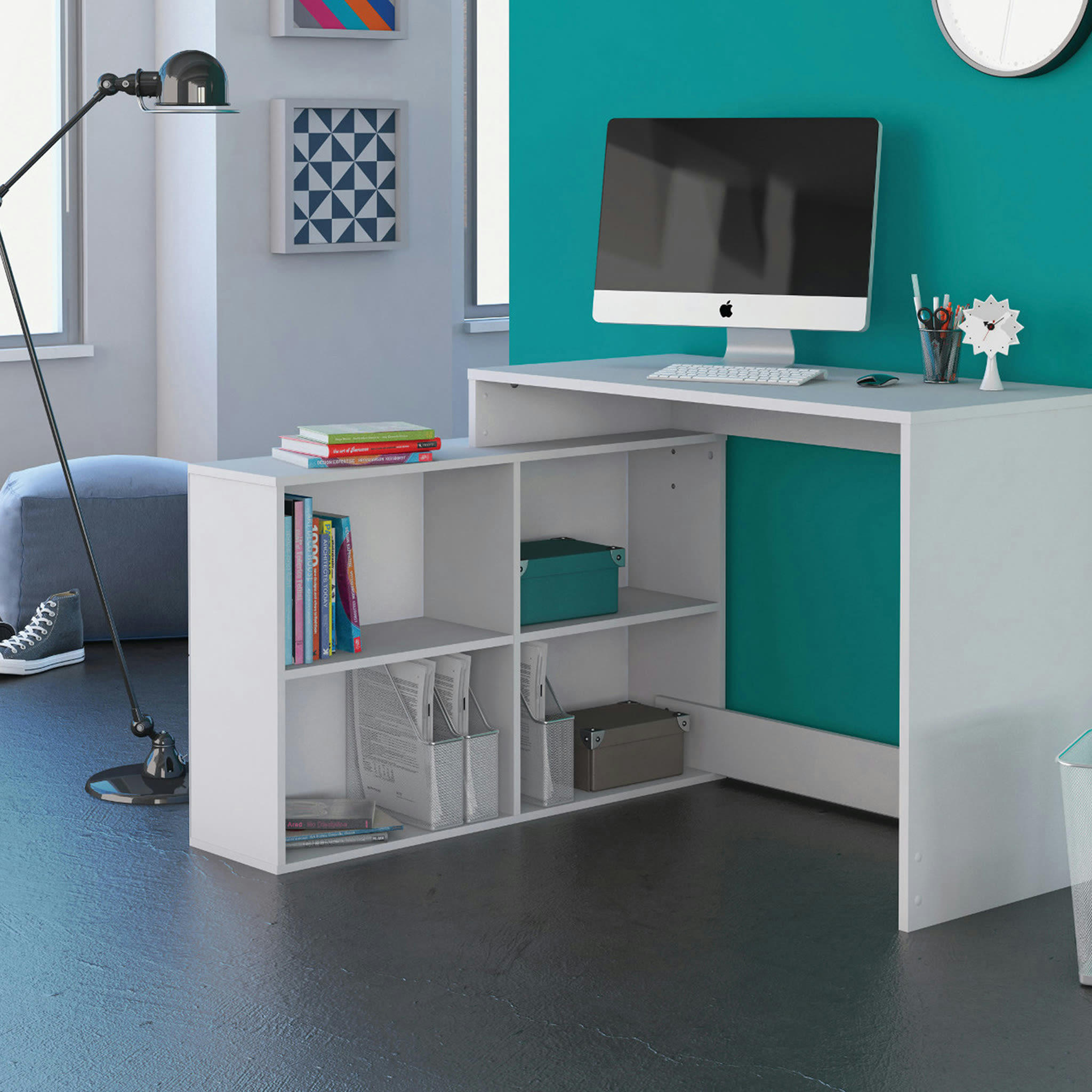 - Bureau d'angle blanc perle