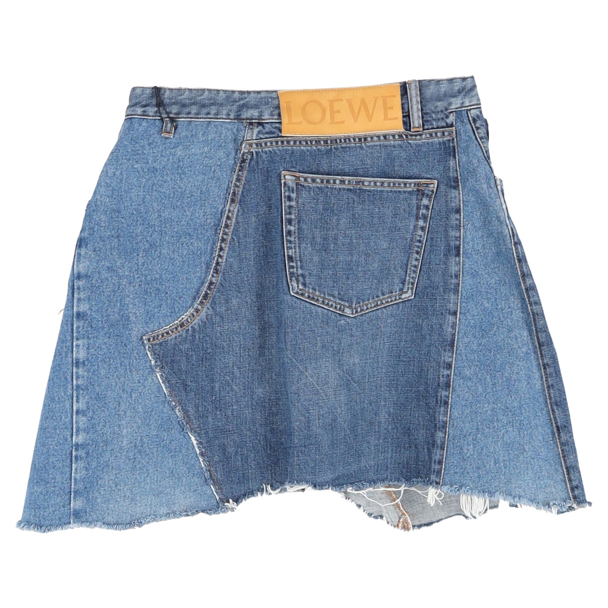 LOEWE Preloved Patchwork Denim Skirt in Blue Cotton